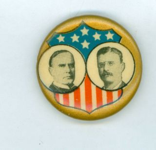 1900 President William Mckinley Roosevelt Campaign Jugate Pinback Button Shieldg