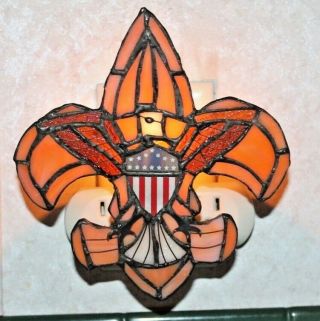 Boy Scout Eagle Emblem Stained Glass Night Light,  Handmade