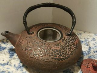 Antique - Vintage - Cast - Iron - Japanese - - Dragon Design Teapot 3