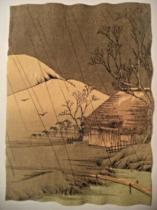 Antique Japanese Woodblock Color Print - Crepe Version Hut In Mountains