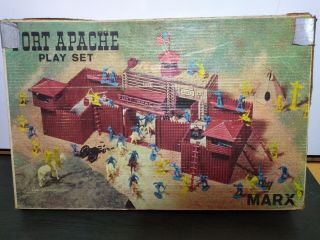 Marx Fort Apache Playset W/ Tin Litho Bldg W/ Accessories Box