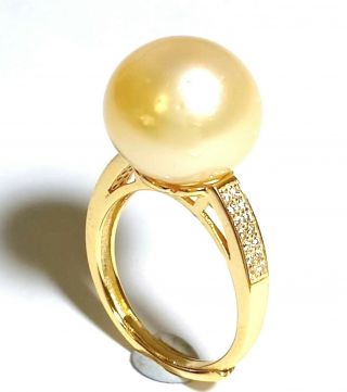 Natural Gold South Sea Cultured 13.  4mm Pearl Ring Size 6 - 8 Adjustable