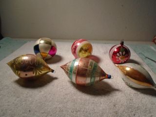 6 Vintage Large Christmas Tree Blown Glass Ornaments West Germany