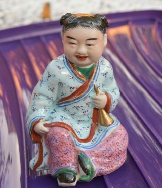 Signed Rare Late 19th/20th Century Chinese Porcelain Figure Of Seated Small Girl