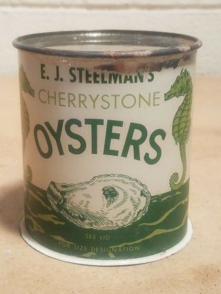 E.  J.  Steelmans Cherrystone Pint Oyster Tin Cheriton Virginia