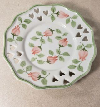 Vintage Andrea By Sadek Plate Dish 5.  5 " Diameter Reticulated Hearts Tulips