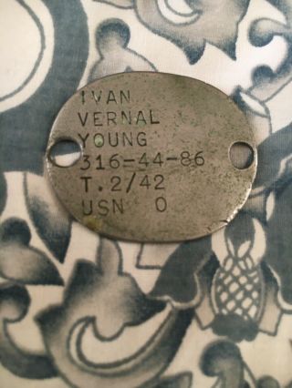 Ww2 Usn Dog Tag 1942 Named Ivan Vernal Young Metal Tag