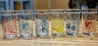 Vintage 1962 - 1964 Flintstones Show Jelly Jar Glasses Set Of Six