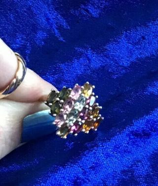 Special Solid Silver & Real Multi Coloured Sapphires Gemstones Statement Ring