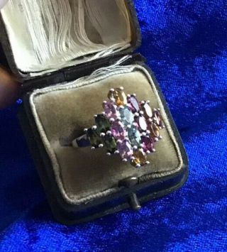 SPECIAL SOLID SILVER & REAL MULTI COLOURED SAPPHIRES GEMSTONES STATEMENT RING 2