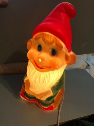 Vintage Poloron Christmas Elf Gnome Light Up 13 " Electric Blow Mold