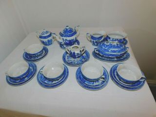 Vintage Made In Japan Childs 26 Pc.  Blue Willow Tea Set (n73a)