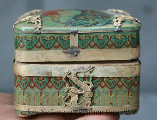 Old Chinese Silver Inlaid Porcelain Handmade Butterfly Dragon Jewelry Box