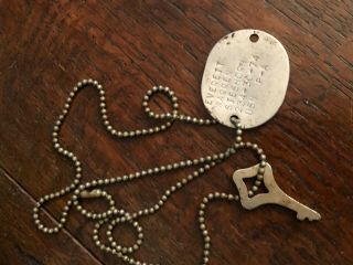 Vintage Dog Tag Wwii With Key And Chain Unresearched Everett Warren Steshorn