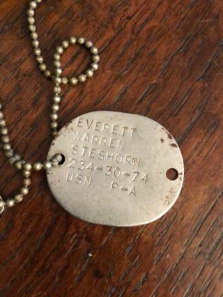 Vintage Dog Tag WWII with key and chain Unresearched Everett Warren Steshorn 2