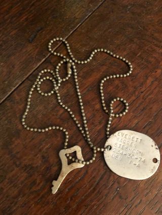 Vintage Dog Tag WWII with key and chain Unresearched Everett Warren Steshorn 3
