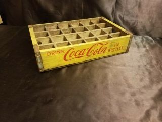 Antique Vintage Wooden Yellow Coke Coca Cola 24 Bottle Crate