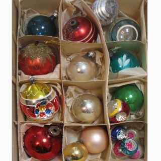 Box Of 19 Antique & Vintage Glass Christmas Tree Bulbs,  Ornaments,  See Photos