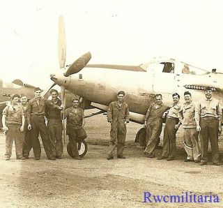 Org.  Photo: Us Airmen Posed By P - 63 Fighter Plane Parked By P - 39 Fighter