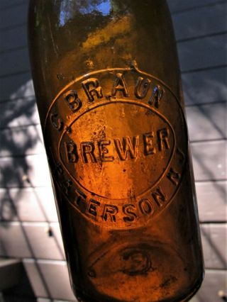 Antique C Braun Brewery Amber Advertising Beer Bottle Paterson Nj