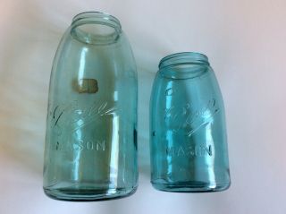 2 Vintage Ball Mason Jars Slope Shoulders,  Bubbles,  Wavy Glass,  Zinc Lids