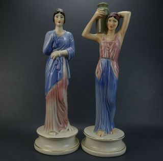 Vintage Figural Deco Women Porcelain Ceramic 21 " Lamp Bases