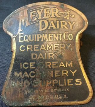 Brass Victorian Clip Adv.  Meyer Dairy Equipment Creamery Icecream St.  Louis Mo.