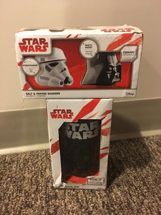Disney Star Wars Salt & Pepper Shaker Darth Vader Stormtrooper And Ceramic Mug
