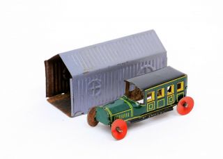 Vintage German Limousine Bus & Garage Tin Penny Toy Distler Meier Cko
