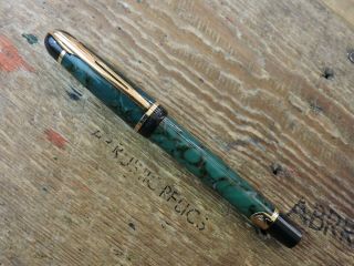 Vintage Laque Mineral Green Gold Trim Gt Waterman Phileas Rollerball Pen France