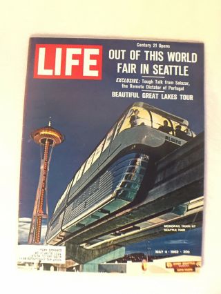 Seattle World ' s Fair 1962: 2 Life Magazines,  2 SpaceNeedle Etched Glasses,  Plate 2