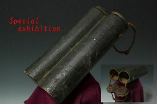 Japan Antique Edo Gunball Case Powder Katana Yoroi Kabuto Tsuba Samurai Busho