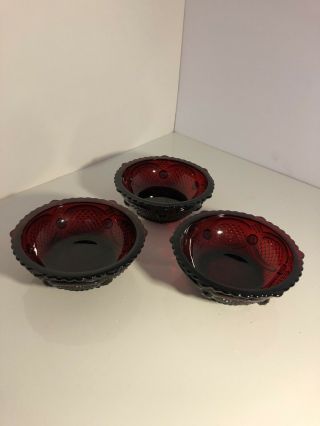 Vintage Avon Cape Cod Ruby Red 1876 Fruit Dessert Bowls 5 " Red Glass Bowl