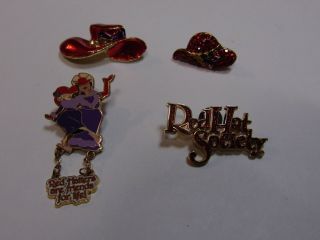 Red Hat Society Set Of 5 Pins Friends For Life Rhinestones 15th Anniv Sh