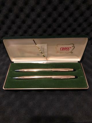 Vintage Cross 10k Gold Filled Pen Pencil Set With Case Made In Usa