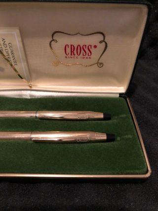 Vintage Cross 10K Gold Filled Pen Pencil Set With Case Made In USA 2