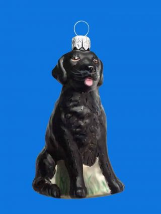 Black Lab Labrador Dog European Blown Glass Christmas Tree Ornament