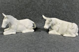 Vtg Fitz & Floyd Bone China Nativity Figurines Cow Donkey Glossy White Taiwan
