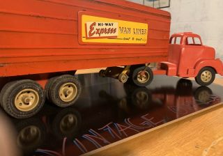 Vintage Rare Marx Hi - Way Express Van Lines Red Truck,  Trailer Pressed Steel