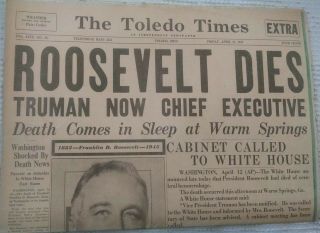 Toledo Times And Toledo Blade Newspapers Both April 13,  1945