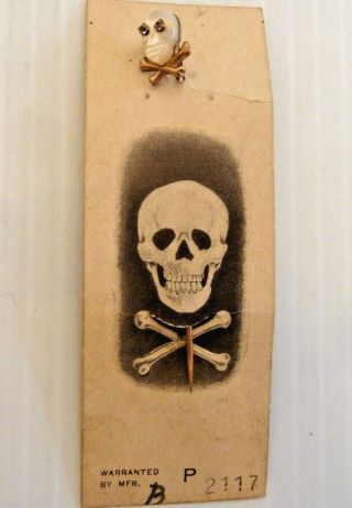 Skull & Crossbones Stickpin,  Mother Of Pearl & Gold Filled,  On Card