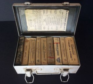 Vintage Industrial First Aid Kit W/contents Metal Box Mid Century Medical