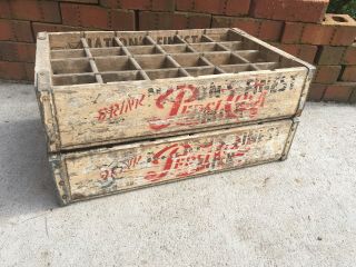 Two Crates - Vintage Wooden Soda Crate Pepsi Cola Wood Box Nations Finest Milk 2