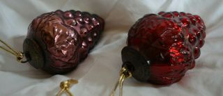 2 Midwest Kugel Vintage Glass Christmas Ornaments Purple And Red Grape Clusters