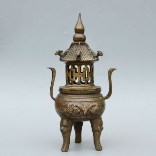 Collect China Old Bronze Hand - Carved Myth Dragon Moral Auspicious Incense Burner