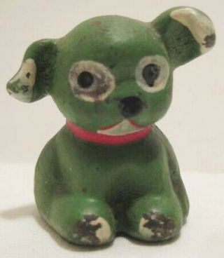 Old 1920s Miniature Cast Iron Green Puppy Dog Pencil Holder