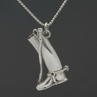 Sterling Silver Equestrian Jewelry 3d Riding Boot & Crop Pendant Necklace