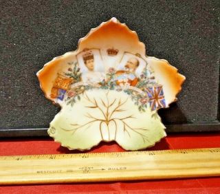1902 Antique King Edward Vii & Queen Alexandra Maple Leaf Trinket Dish (565)