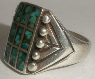 Vintage Navajo Old Pawn Sterling Silver Turquoise Mens Ring Size 9