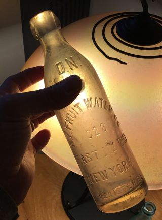 Antique Ny Blob Top Fruit Water Soda Bottle Tall Thin Shape 328 E 112th St 1800s